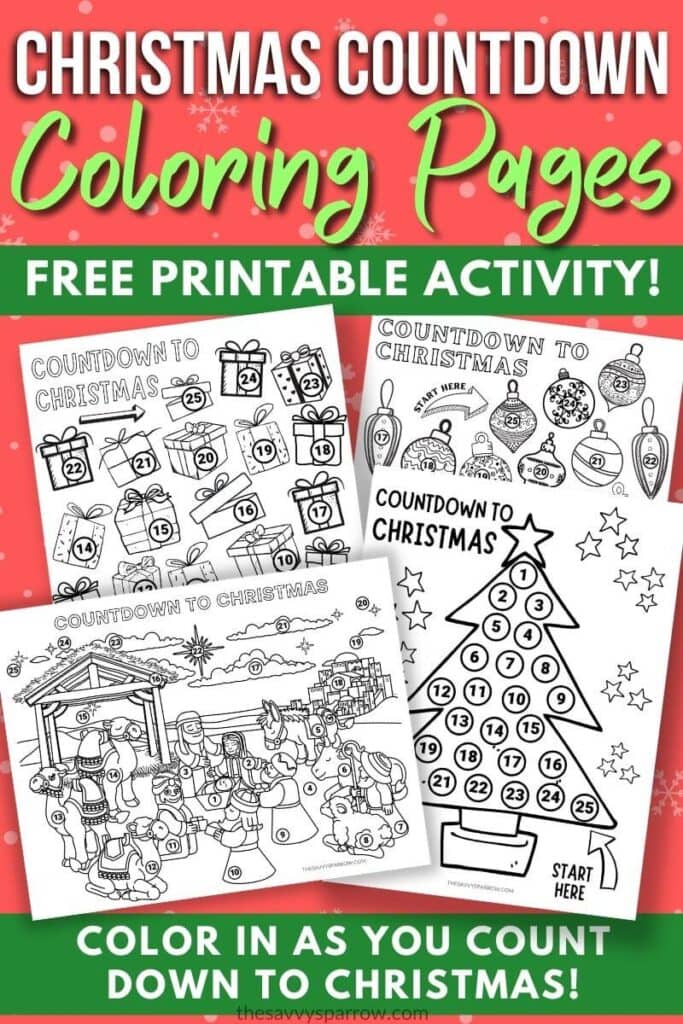 free printable Christmas countdown coloring pages