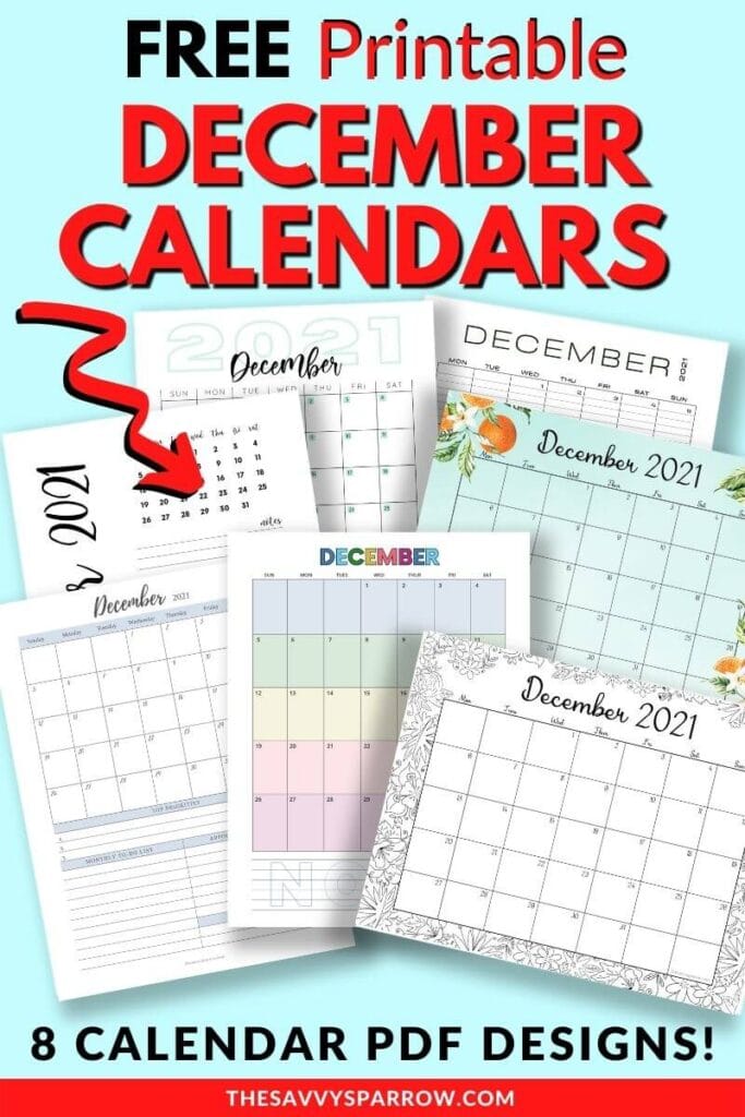 free printable December calendar pdf's