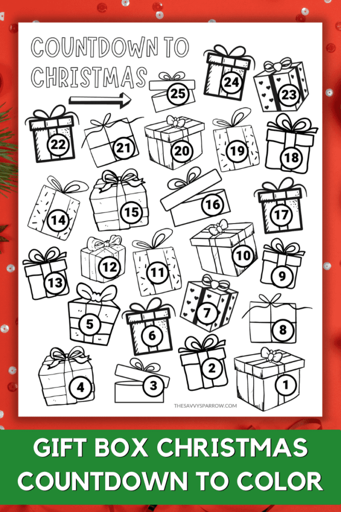 Christmas countdown pdf with gift boxes