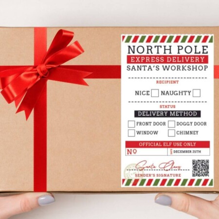 printable North Pole shipping label on a box