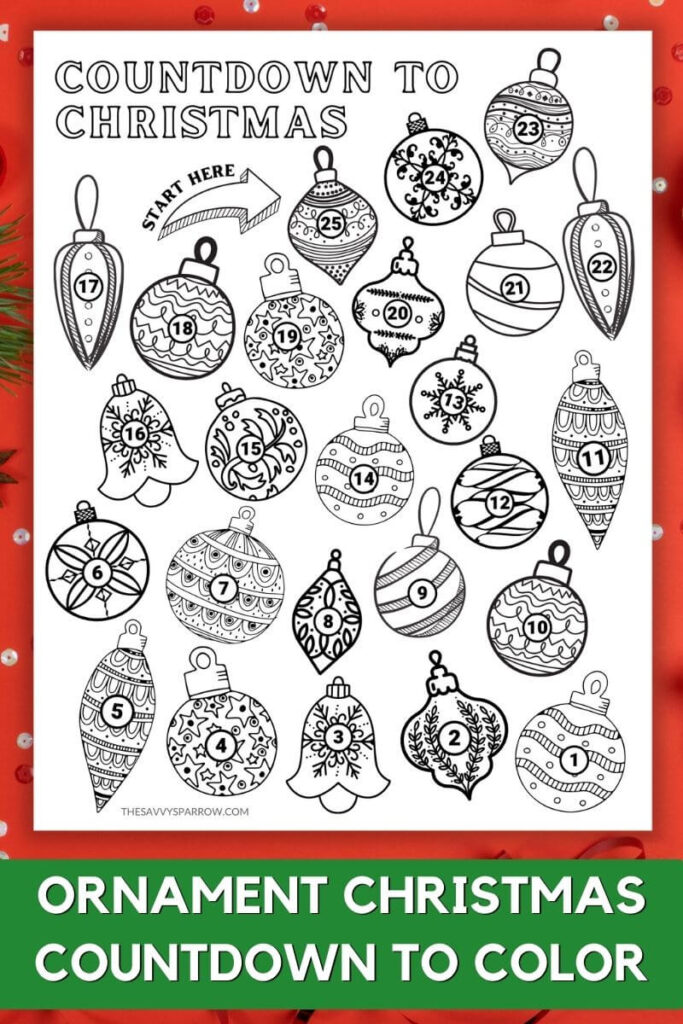 Christmas coloring page PDF with ornaments