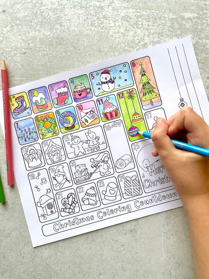 Free Christmas Countdown Calendar Printable for Kids to Color