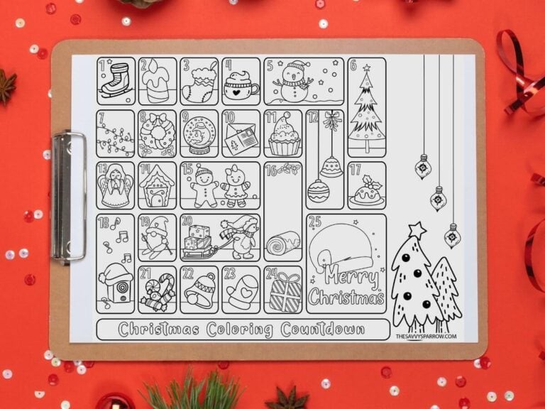 Free Christmas Countdown Calendar Printable for Kids to Color