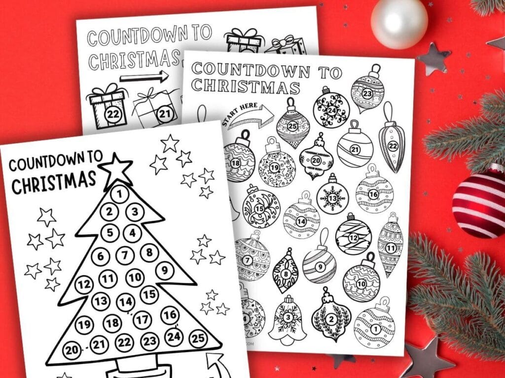 printable Christmas countdown coloring sheets