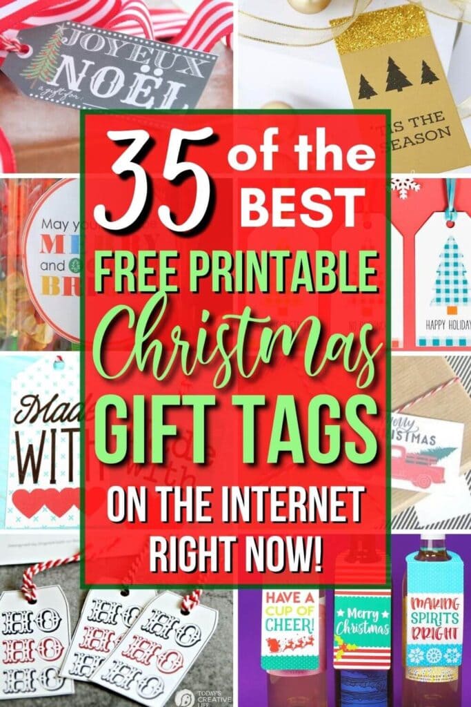 collage of free printable Christmas gift tag designs