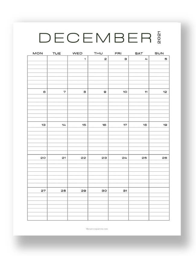 modern lined December calendar pdf