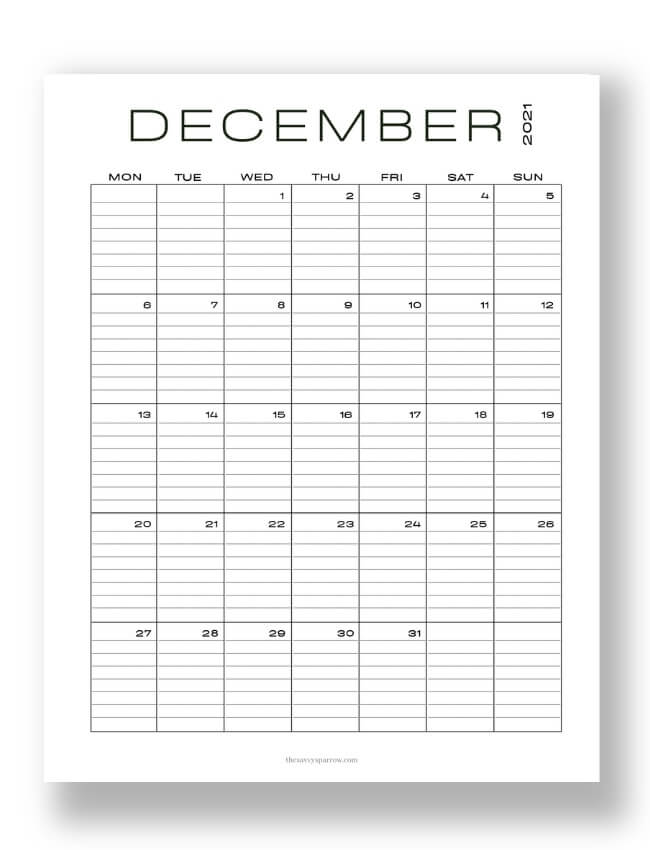 free printable december calendars 8 cute 2021 pdfs to print now