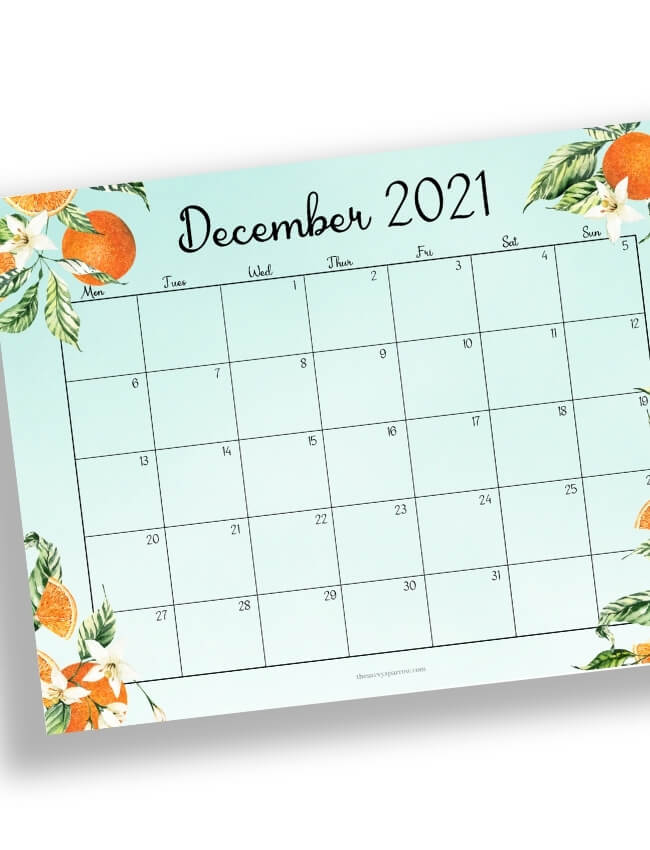 December 2021 calendar with orange blossoms