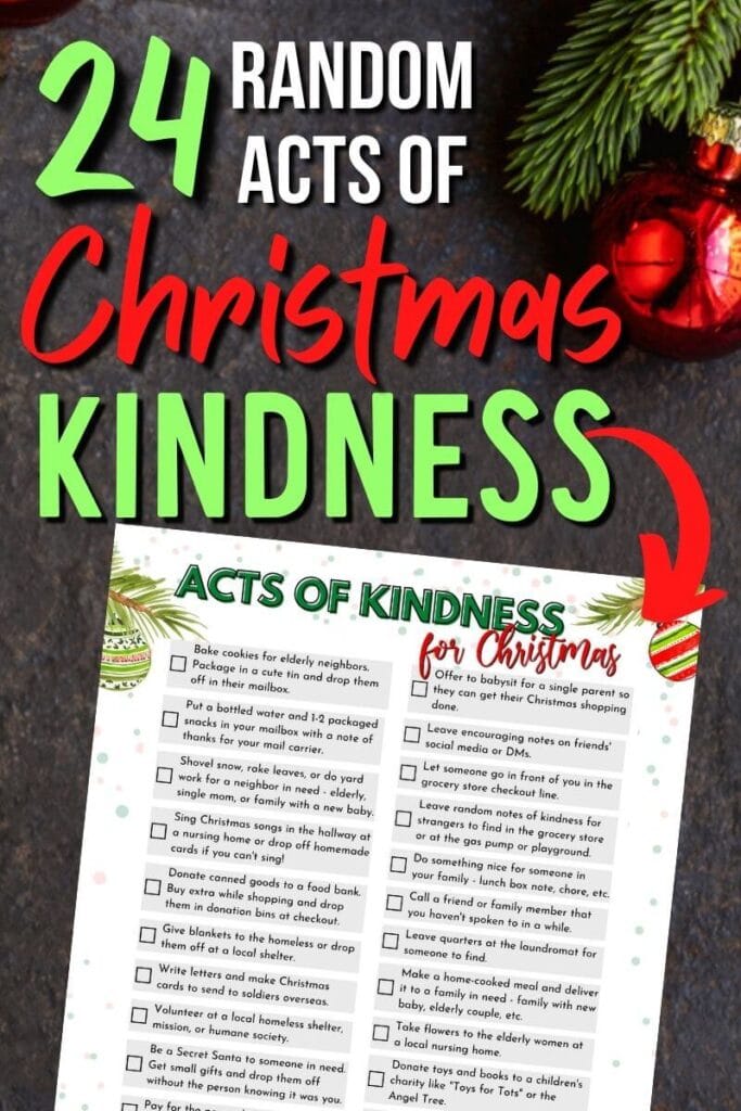 24 Random Acts of Kindness for Christmas Free Printable List of Ideas!