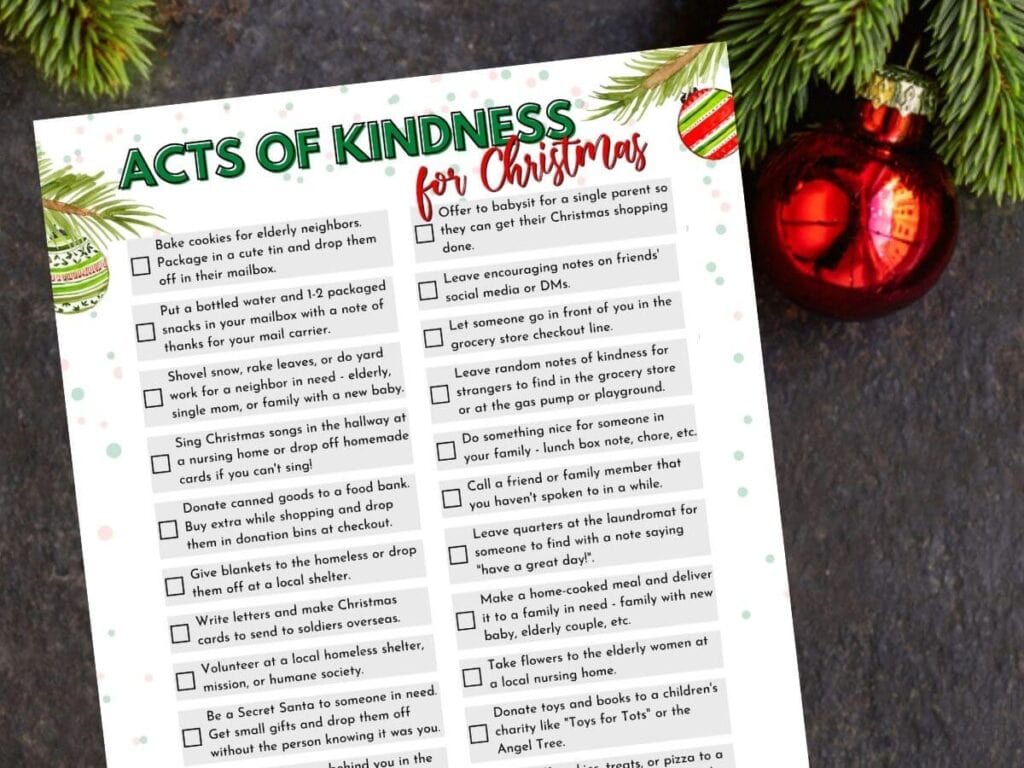 printable list of random acts of kindness for christmas