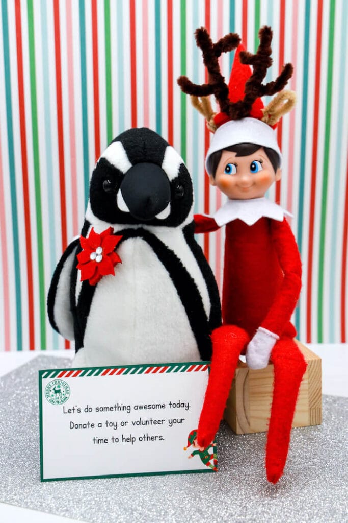 Elf on the Shelf with a printable note and a stuffed animal