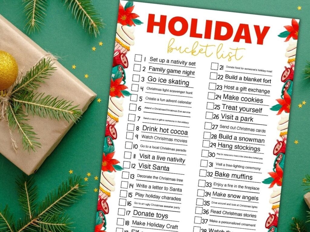 free printable Christmas bucket list template