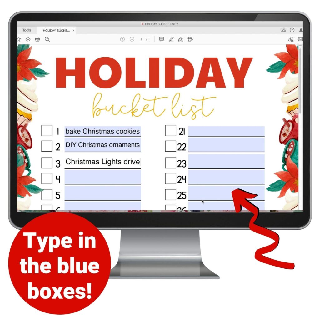 christmas bucket list mockup on a computer screen