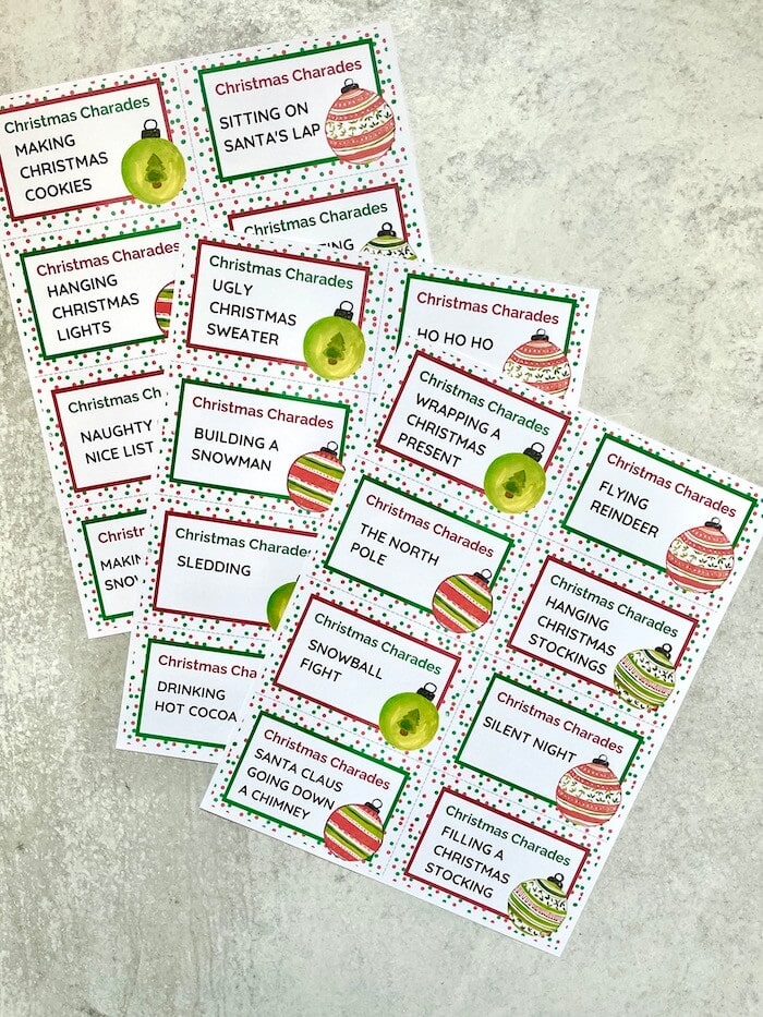 Christmas Charades printable word cards