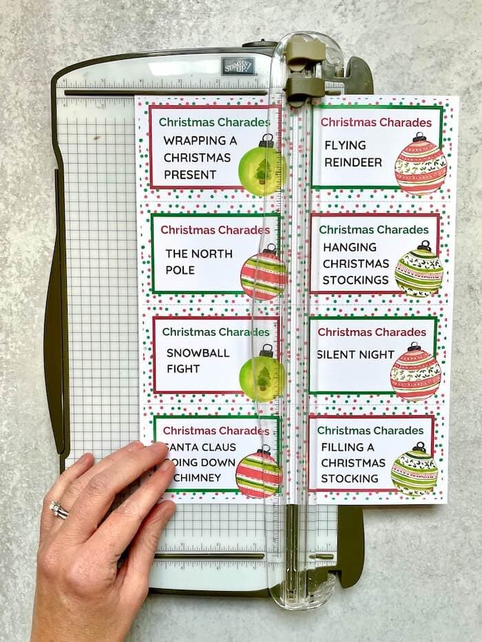 cutting out printable Christmas charades cards