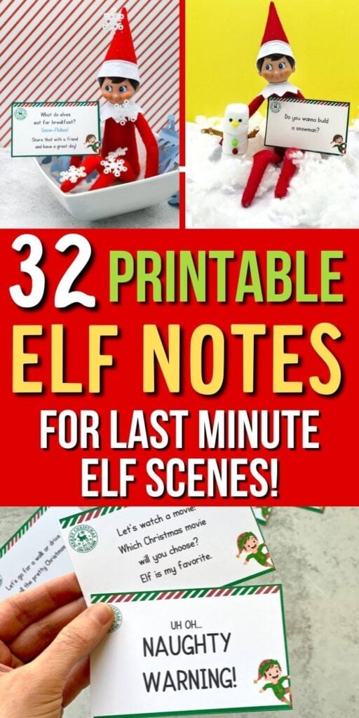 collage of printable Elf on the Shelf notes