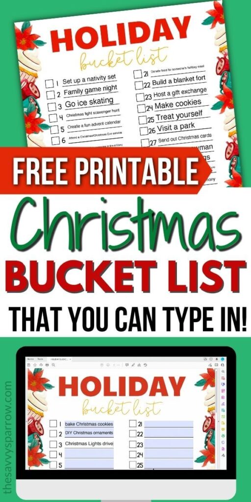 free printable Christmas bucket list PInterest graphic