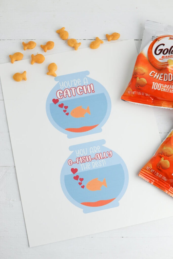 goldfish valentine cards printed on white card stock