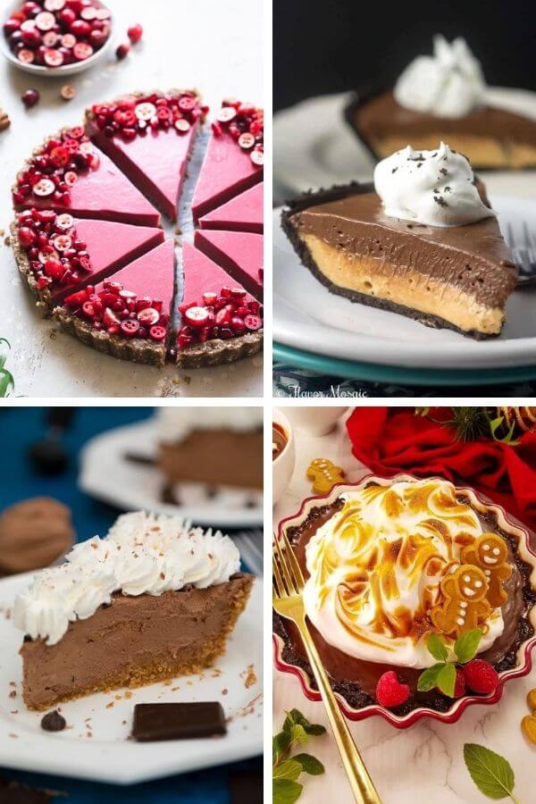collage of no bake fancy holiday pies