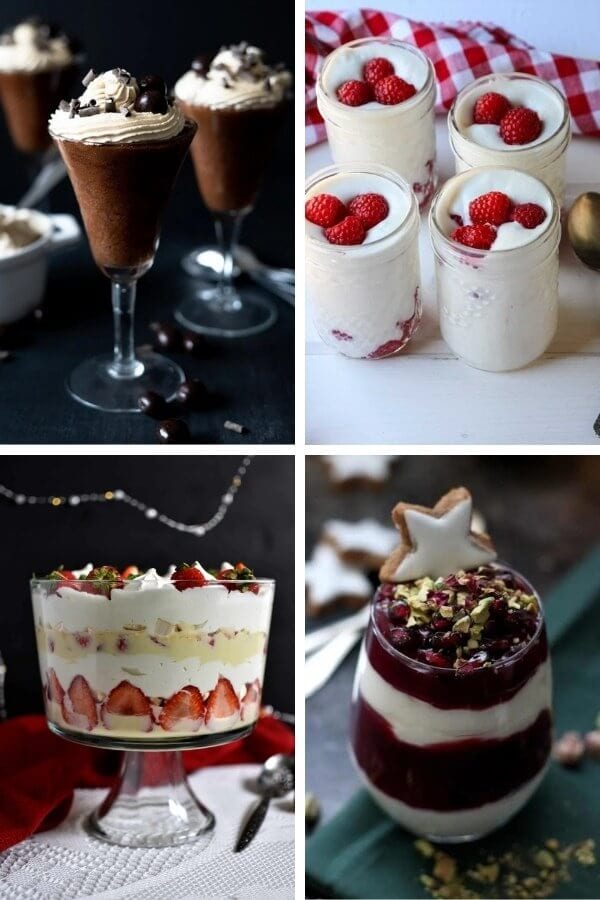 collage of no-bake mousse and trifle desserts