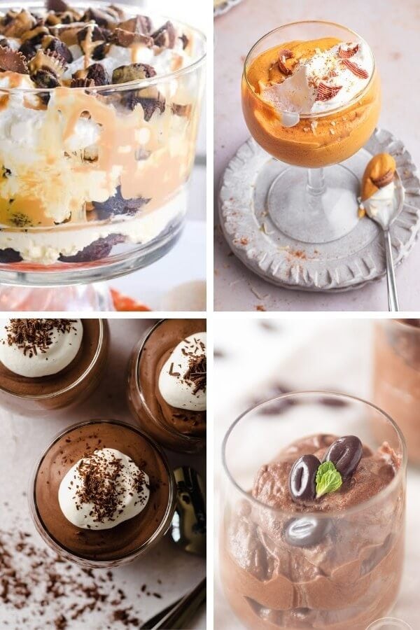 collage of no bake dessert mousses