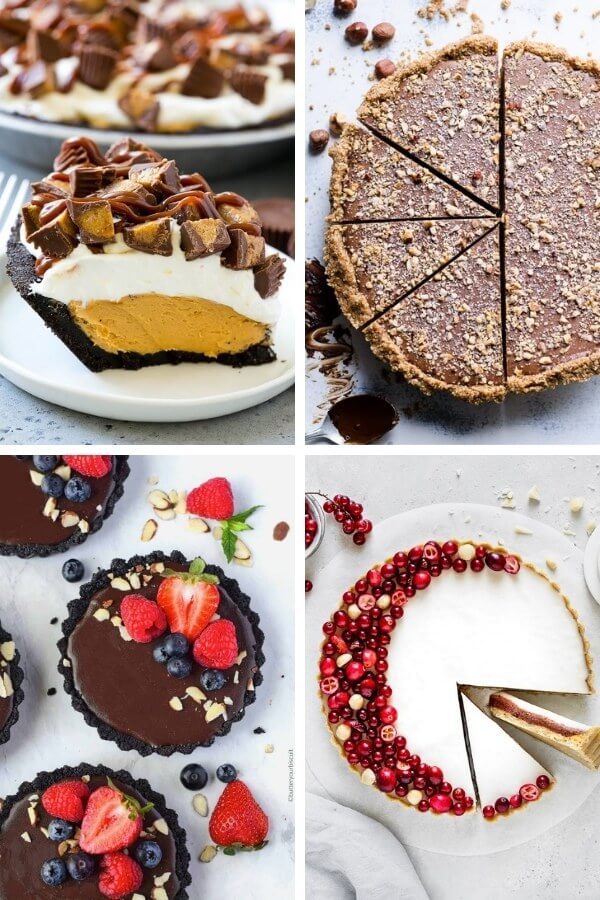 collage of no bake dessert pies