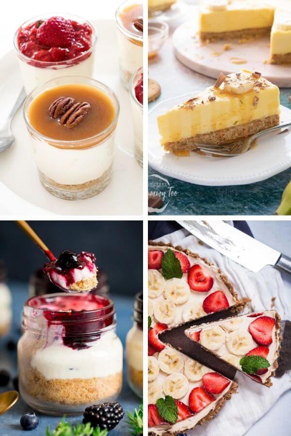 collage of no-bake holiday cheesecakes