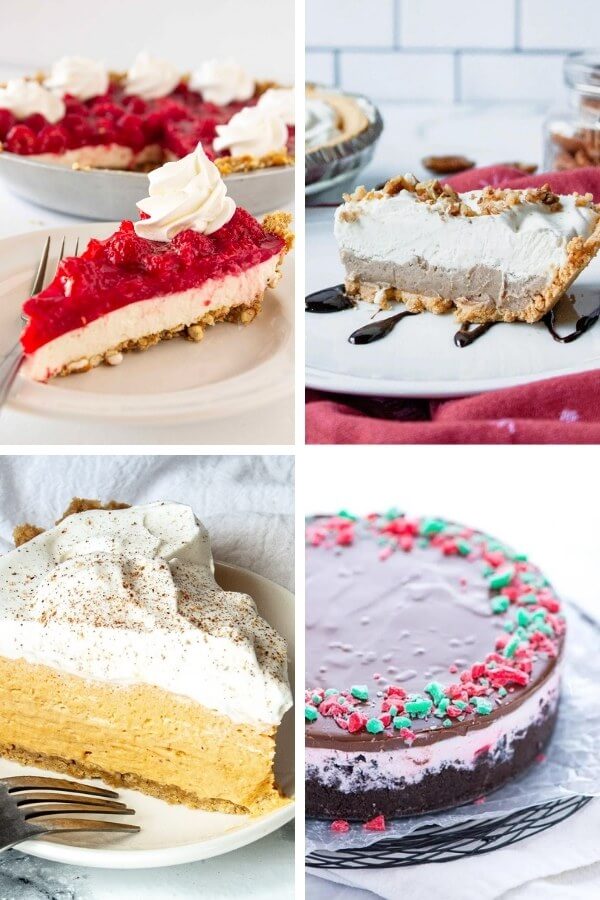 collage of no bake holiday pies