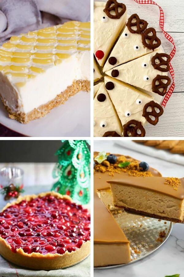 collage of no bake holiday cheesecakes