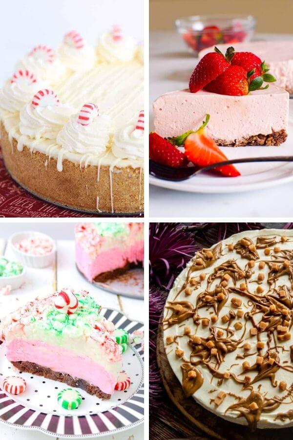 collage of no-bake cheesecakes