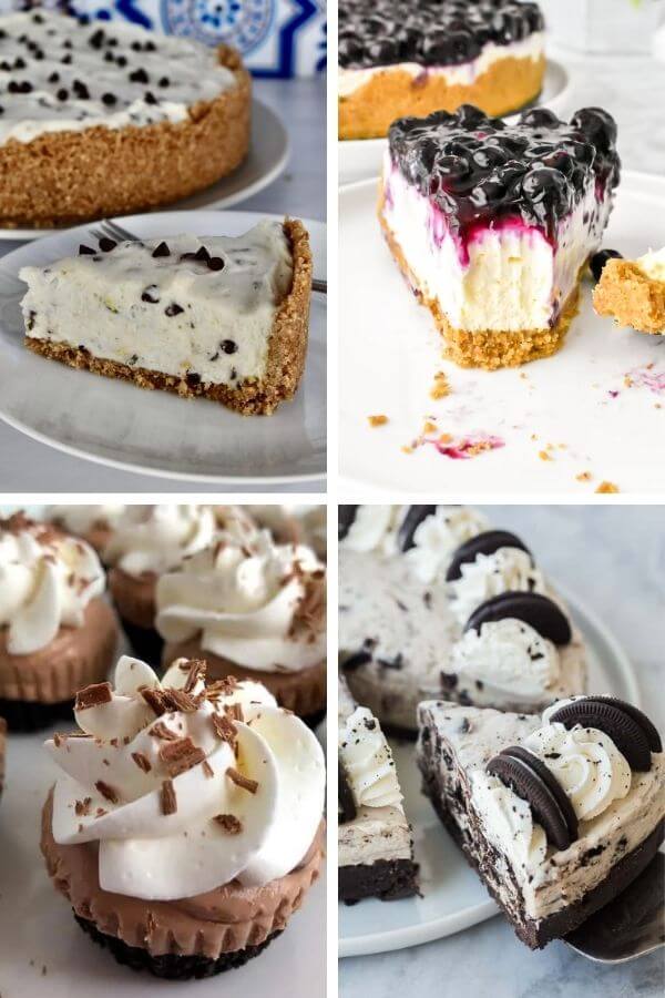 collage of no-bake cheesecakes
