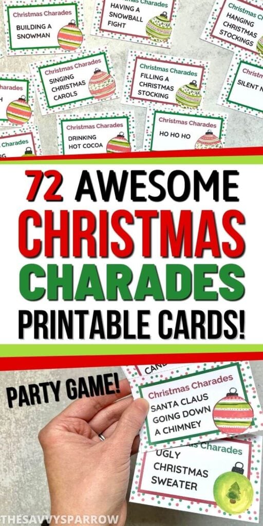 printable Christmas charades game cards Pinterest image
