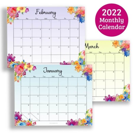 Free Printable Monthly Calendar For 2022- 4 Calendar Pdfs To Print Now!