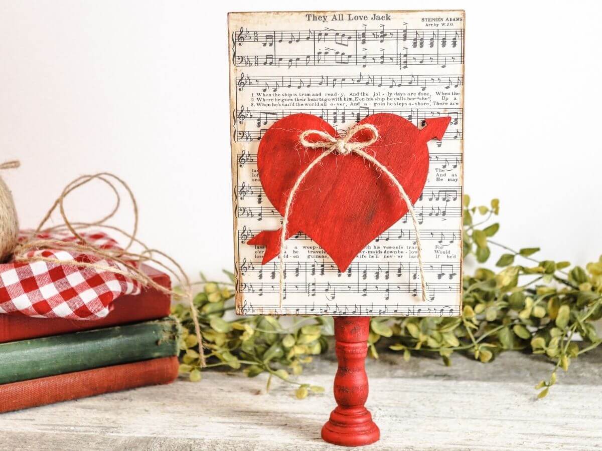 DIY Valentines sign craft on a table