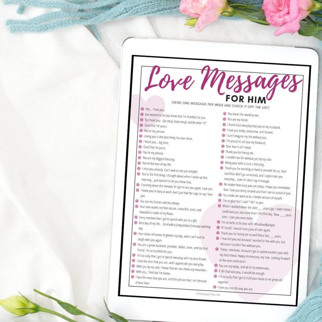 list of love messages for husband on an ipad