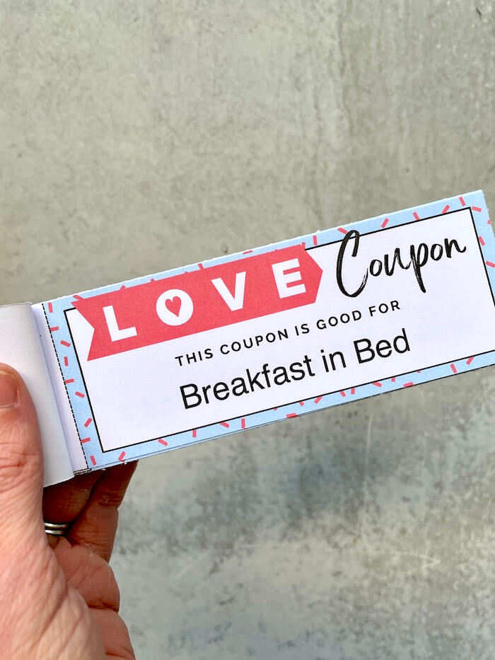 love coupon template that says breakfast in bed