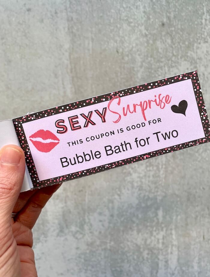 naughty coupon that says bubble bath for two