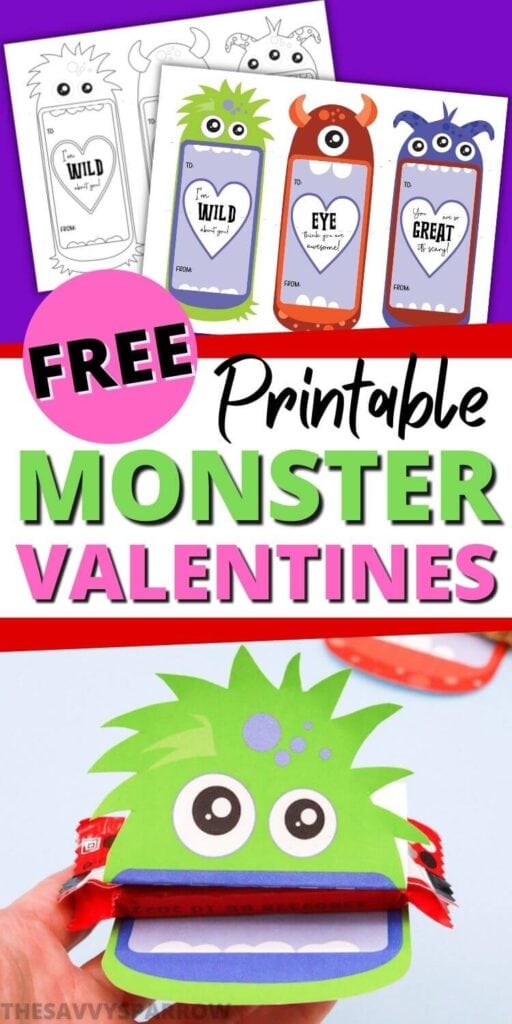 free printable monster valentines Pinterest graphic