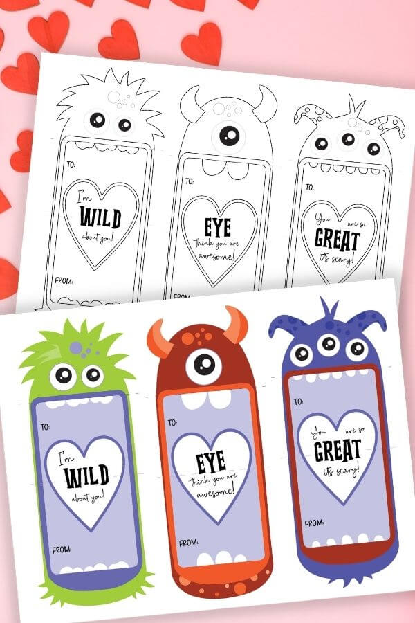 free printable monster valentines cards