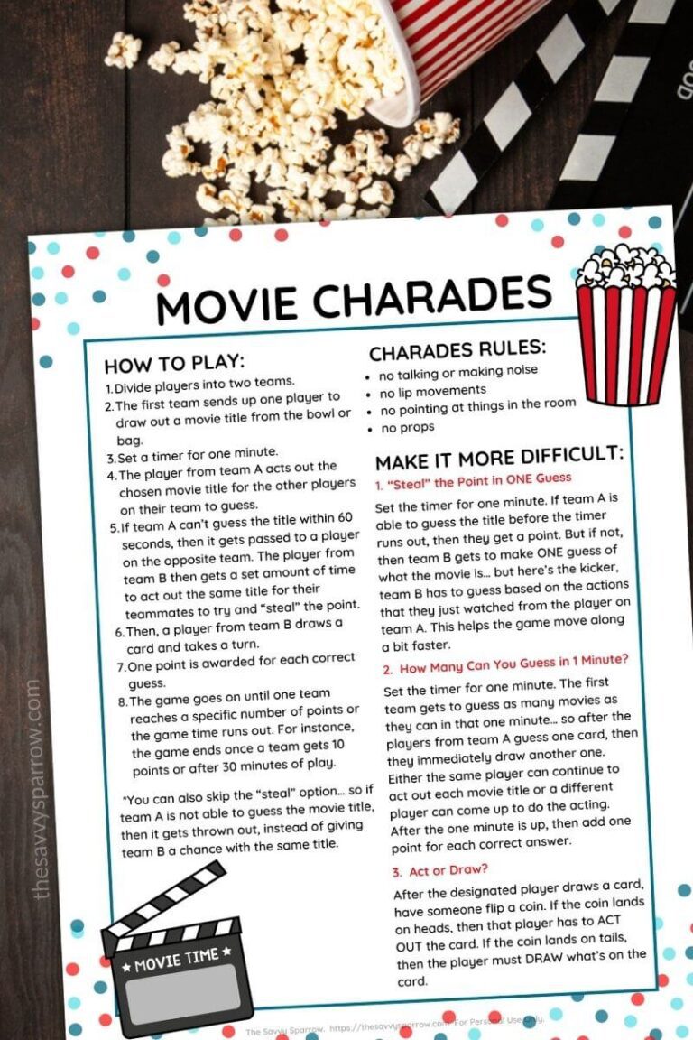 Movie Charades - How to Play, List of Movies, & Printable Cards