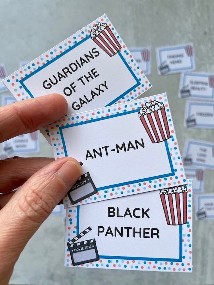 printable Charades cards with superhero movie titles