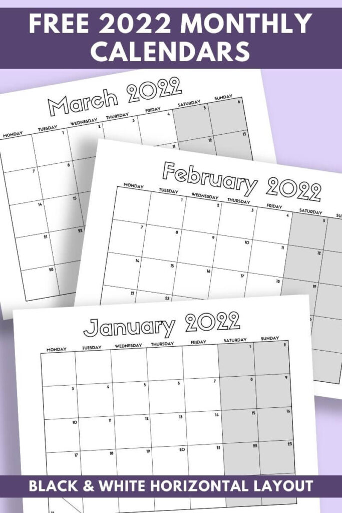 horizontal layout monthly calendar PDFs