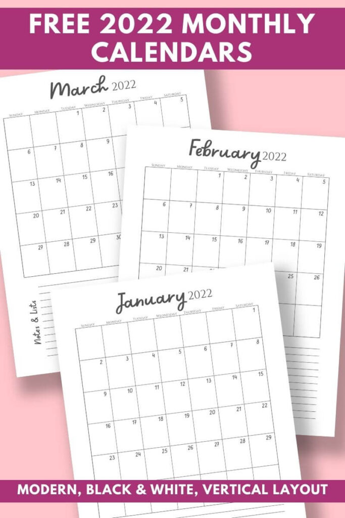 printable 2022 monthly calendar template