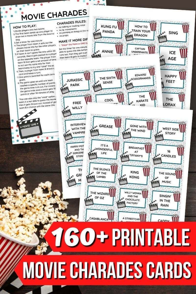 printable movie charades cards mockup