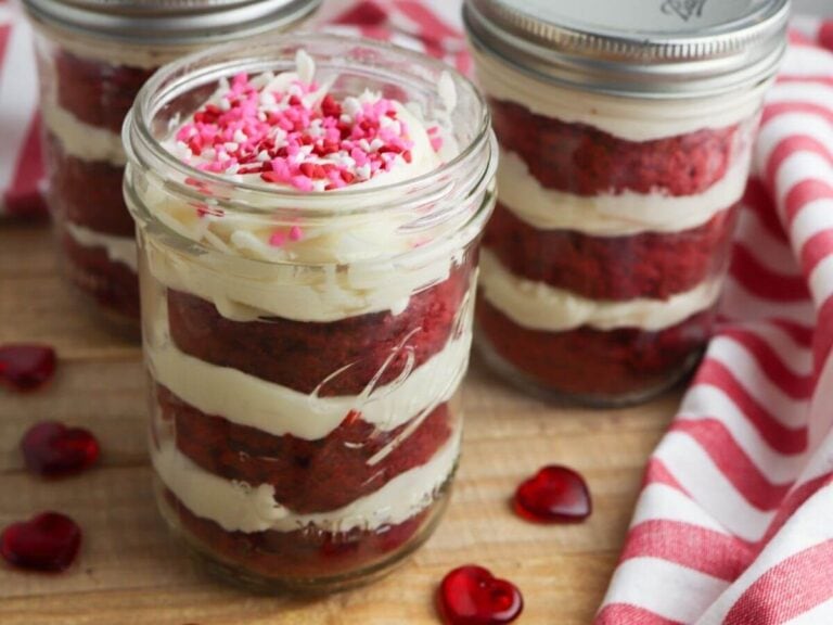 Red Velvet Cake in a Jar – Boxed Cake Mix and Quick Homemade Icing