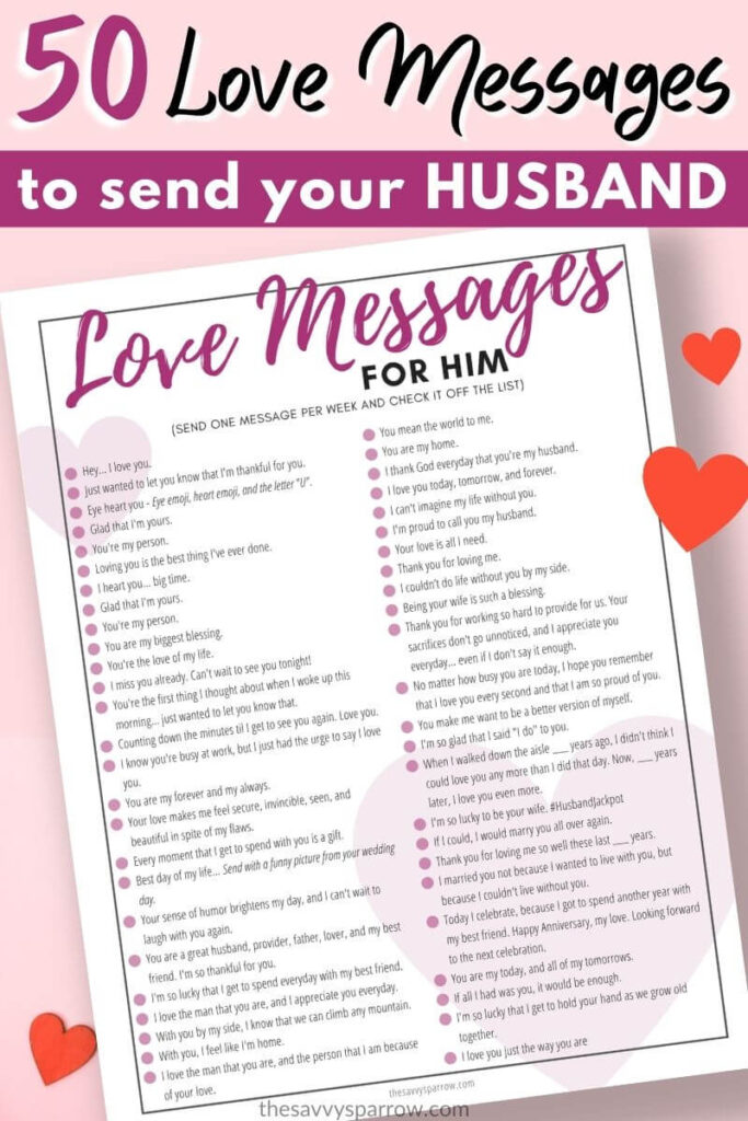 printable list of love messages for your husband