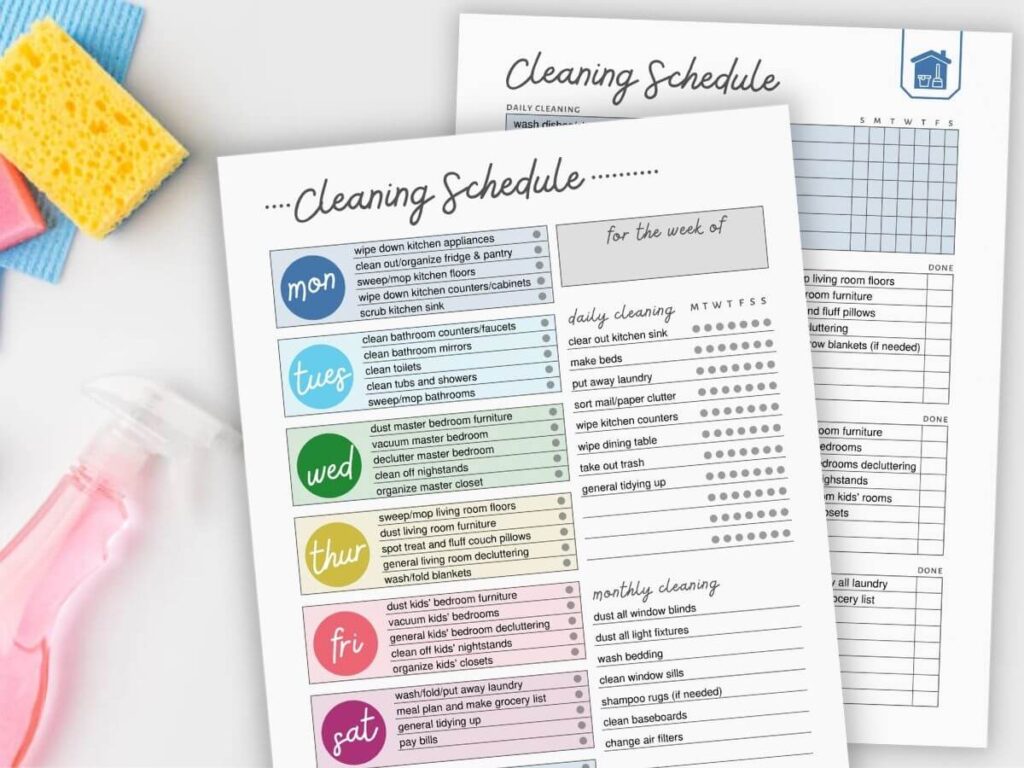 Organized Weekly Cleaning Planner Printable Monthly and Yearly Chore Charts Spring Cleaning Schedules