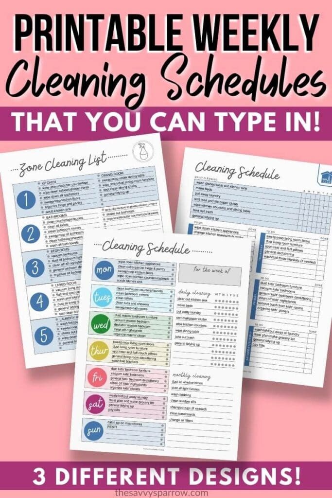 printable weekly cleaning schedules pinterest graphic