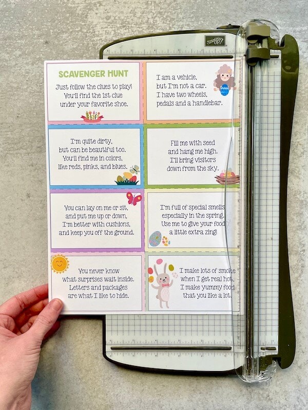 cutting out printable easter egg hunt clues