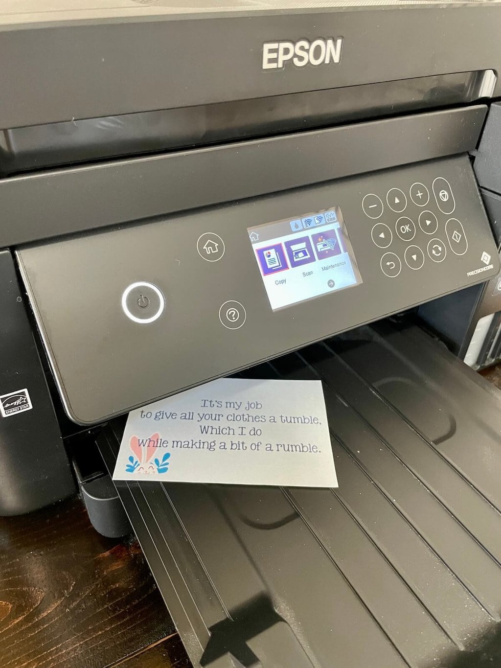 printer with an Easter scavenger hunt clue on top